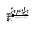 Restaurant and fast food, spaghetti, noodles and pasta with fork, logo design, vector design