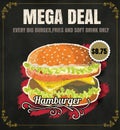 Restaurant Fast Foods menu burger on chalkboard vector format eps10 Royalty Free Stock Photo