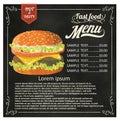 Restaurant Fast Foods menu burger on chalkboard vector format eps10 Royalty Free Stock Photo