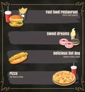 Restaurant Fast Foods menu on chalkboard vector format eps10