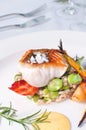 Restaurant fish main with rosted vegetables