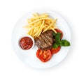 Restaurant food - beef grilled steak with french fries Royalty Free Stock Photo