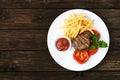 Restaurant food - beef grilled steak with french fries Royalty Free Stock Photo