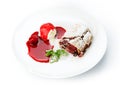 Restaurant food isolated - cherry strudel with ice cream and sauce Royalty Free Stock Photo