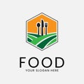 restaurant food logo icon template. agriculture, sun, spoon and fork vector illustration Royalty Free Stock Photo