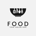restaurant food logo icon template. spatula, bowls, knife, spoon and fork vector illustration Royalty Free Stock Photo