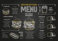 Restaurant Food Menu Design template with Chalkboard Background. Vintage chalk drawing fast food menu in vector sketch Royalty Free Stock Photo