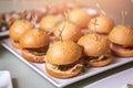 Restaurant food mini burger table with snack delicious dining. Catering service Royalty Free Stock Photo