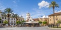 Restaurant in front of the Santa Maria cathedral in Merida Royalty Free Stock Photo