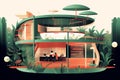 Restaurant in futuristic eco friendly style