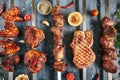 Restaurant Grill Menu with Skewers of Chicken, Pork, Lamb and Be Royalty Free Stock Photo