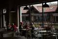 Breakfast at the restaurant. Girls are sitting at a table in a restaurant.