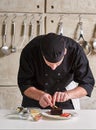 Restaurant hotel private chef preparing desert chocolate cake Royalty Free Stock Photo