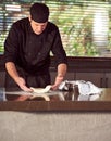 Restaurant hotel private chef preparing making bread