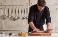 Restaurant hotel private chef preparing pizza rolling flattening Royalty Free Stock Photo