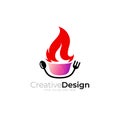 Restaurant icon with fire design, barbecue logos, cutlery icons