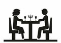 Restaurant icon, symbol, young people drinking wine, desk with candlestick, vector, eps.