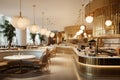 Restaurant interior in light colors, empty modern cafe