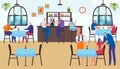 Restaurant interior, people group man woman sitting in bar, cartoon lifestyle vector illustration. People character Royalty Free Stock Photo