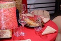 Restaurant interior -A table decorated with a red tablecloth restaurant Royalty Free Stock Photo