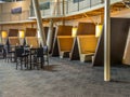 Restaurant interior with tables and booths