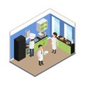 Restaurant kitchen. Commercial food business eating equipment chef tray dish stuff vector isometric