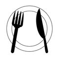 Restaurant kitchen dishware plate fork and knife line icon style