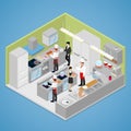 Restaurant Kitchen Interior. Chef Cooking Food. Isometric flat 3d illustration Royalty Free Stock Photo