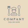 restaurant line art logo icon and symbol. chef,fork, and spoon illustration design