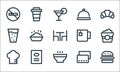 restaurant line icons. linear set. quality vector line set such as burger, hot soup, chef hat, cit card, menu, soft drink, tea cup