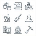 restaurant line icons. linear set. quality vector line set such as corkscrew, daily specials board, menu, cloche, pan, wine, chef Royalty Free Stock Photo