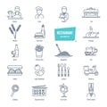 Restaurant line icons set. Employees of restaurant, food, drinks, delivery. Royalty Free Stock Photo