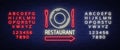 Restaurant logo, sign, emblem in neon style. A glowing signboard, nightly bright banner. Glowing neon night Royalty Free Stock Photo