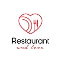 Restaurant and love logo icon design template illustration. consisting of a line art heart/love icon with plate, fork and knife Royalty Free Stock Photo