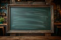 Restaurant menu backdrop green chalkboard with wooden frame, copyspace Royalty Free Stock Photo