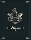 Restaurant menu with kitchenware and chef