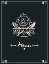 Restaurant menu with kitchenware and chef