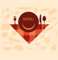 restaurant menu design with smiley on plate Royalty Free Stock Photo