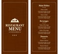 Restaurant menu food and drinks on a retro style. Menu template on a brown background