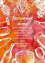 Restaurant menu, hand drawn food and drink, bar design template Royalty Free Stock Photo