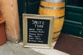 Restaurant menu in Italian - outdoor bar in Rome, Italy. Handwritten menu board at street terrace. Blackboard Royalty Free Stock Photo