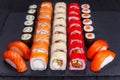 Restaurant menu, Japanese food art. Appetizing maki and nigiri s Royalty Free Stock Photo