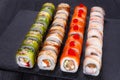 Restaurant menu, Japanese food art. Appetizing maki sushi set, s Royalty Free Stock Photo