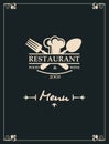 Restaurant menu with kitchenware and chef