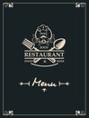 Restaurant menu with kitchenware and chef