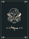 Restaurant menu with kitchenware and chef