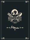 Restaurant menu with kitchenware and chef