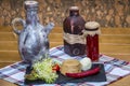 Restaurant menu. Pate lies on a black stone tray. Royalty Free Stock Photo