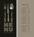 Restaurant menu with price list and old cutlery