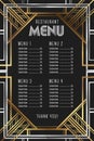 Restaurant menu template. Luxury Vintage Artdeco Frame Design.